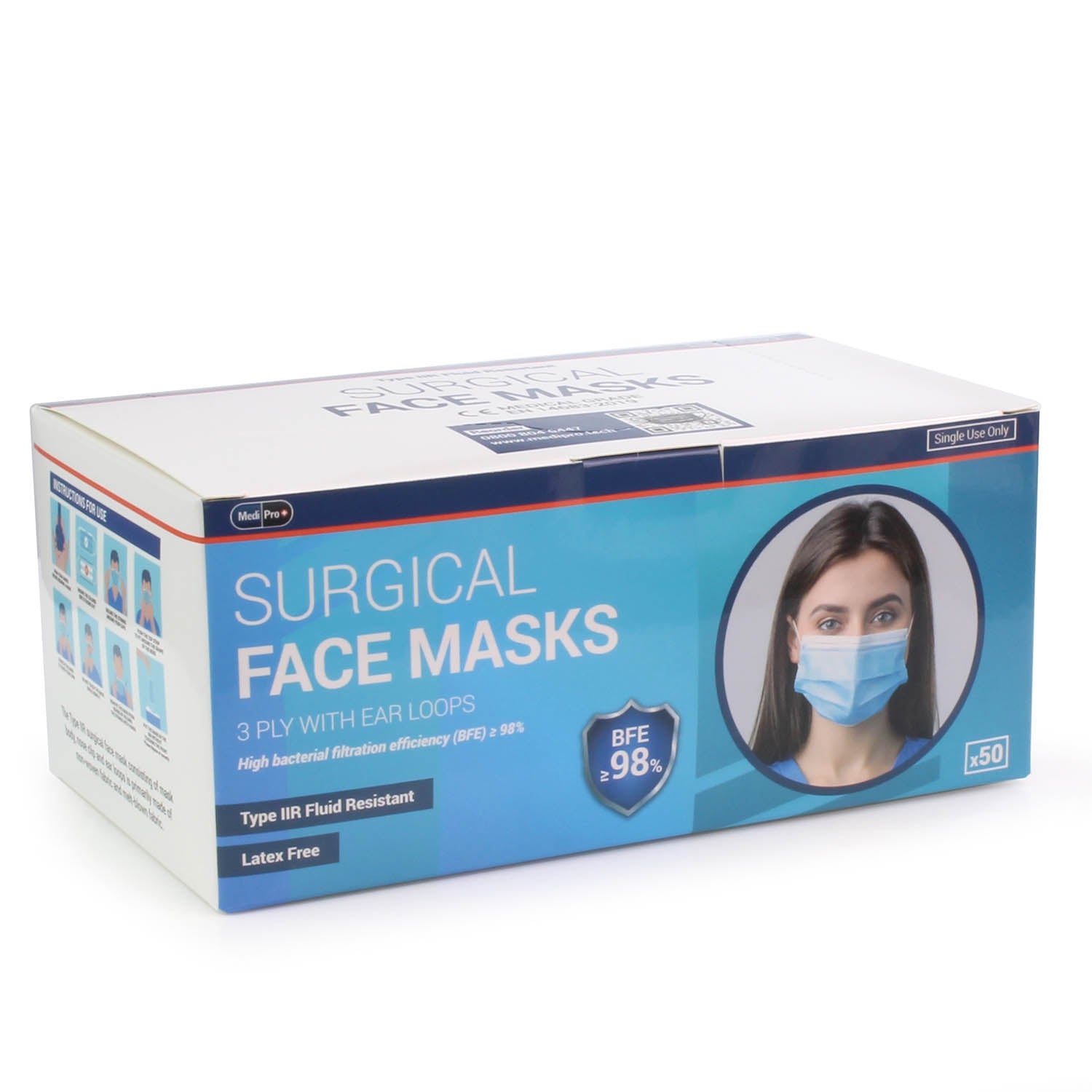 Surgical Face Masks - Type IIR Certified x 50 - MediPro