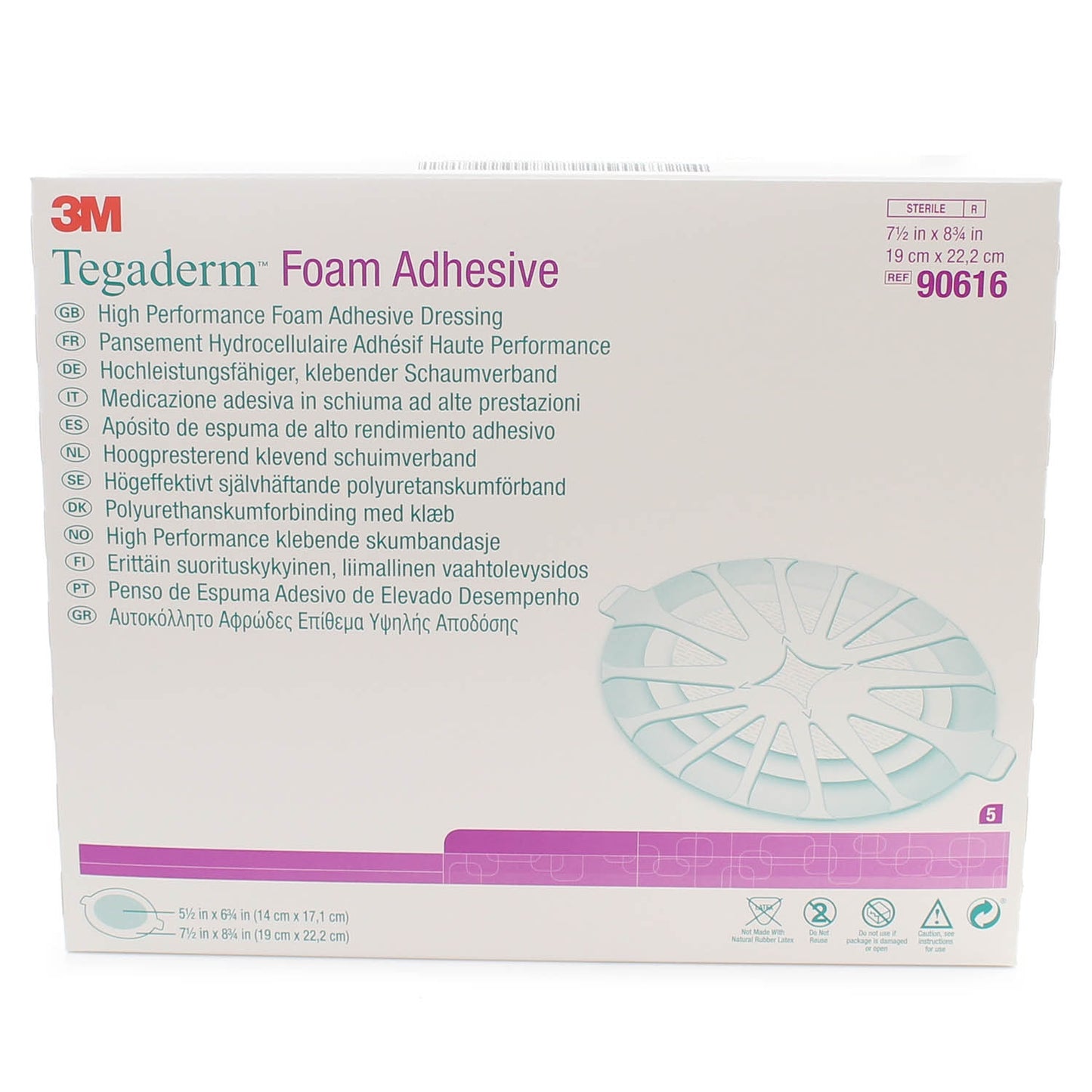 3M Tegaderm™ High Performance Foam Adhesive Dressing - 19 x 22.2cm - Oval - Box of 5 - 3M