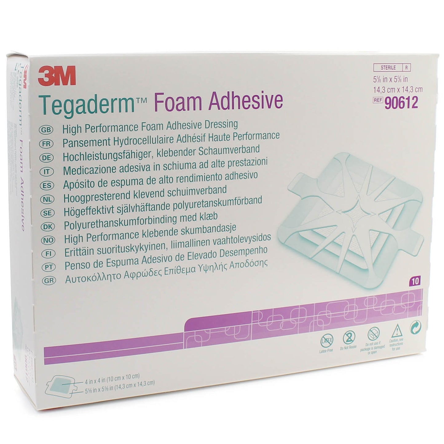 3M Tegaderm™ High Performance Foam Adhesive Dressing - 14.3 x 14.3cm - Square - Box of 10 - 3M