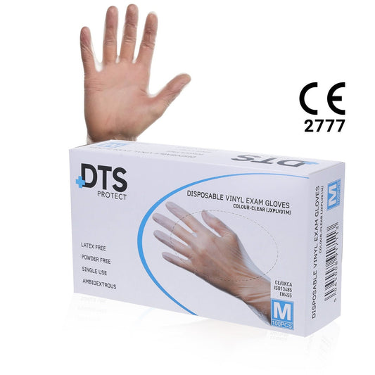 Clear Vinyl Gloves Powder Free - Medical Grade Cat III PPE – Box of 100 - Medium