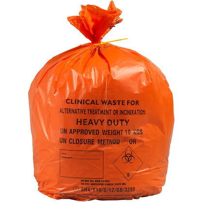 Orange Medium Duty Clinical Waste Bags - 90L Large - Roll of 25 - GV Health