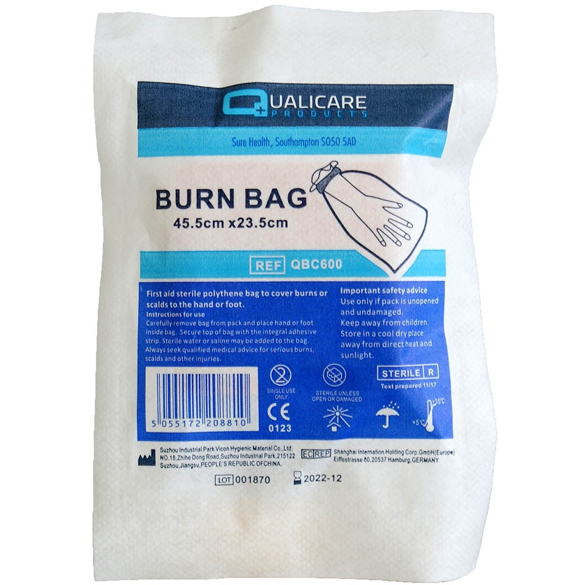 Sterile Polythene Burn Bag - 45.5 x 23.5cm - Single - Medisave UK