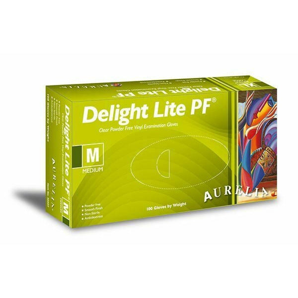 Aurelia Delight Lite Clear Powder Free Vinyl Gloves - Medium - Box of 100 - Aurelia Gloves