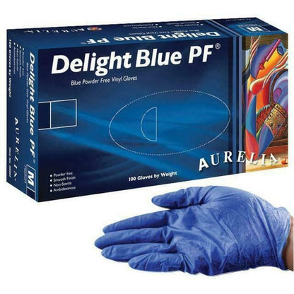 Aurelia Delight Blue PF Vinyl Powder free examination gloves XL (Box of 100) - Aurelia Gloves