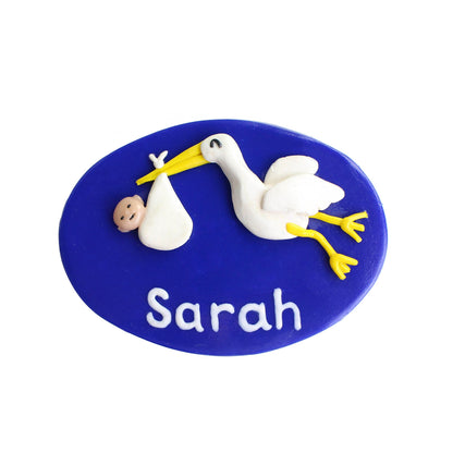 Handmade Stork & Baby Clay Name Badge - 