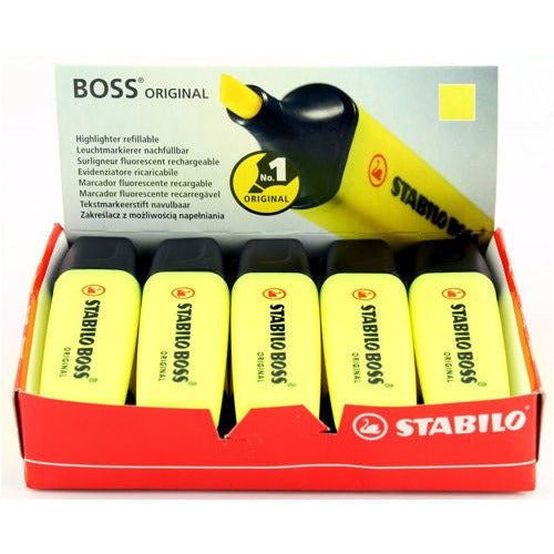 10 x Stabilo Boss Original Highlighter Yellow (Wedge tip for line width: 2.0 - 5.0mm) - Discontinued