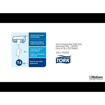 Tork Conventional Toilet Roll Advanced 2Ply - 100320 - Case of 36 x 320 Sheets - Tork