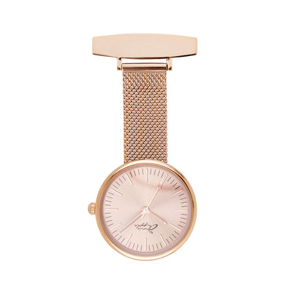 Annie Apple Nurses Fob Watch - Venus - Rose Gold Mesh - Lilac Leather - 35mm - Annie Apple