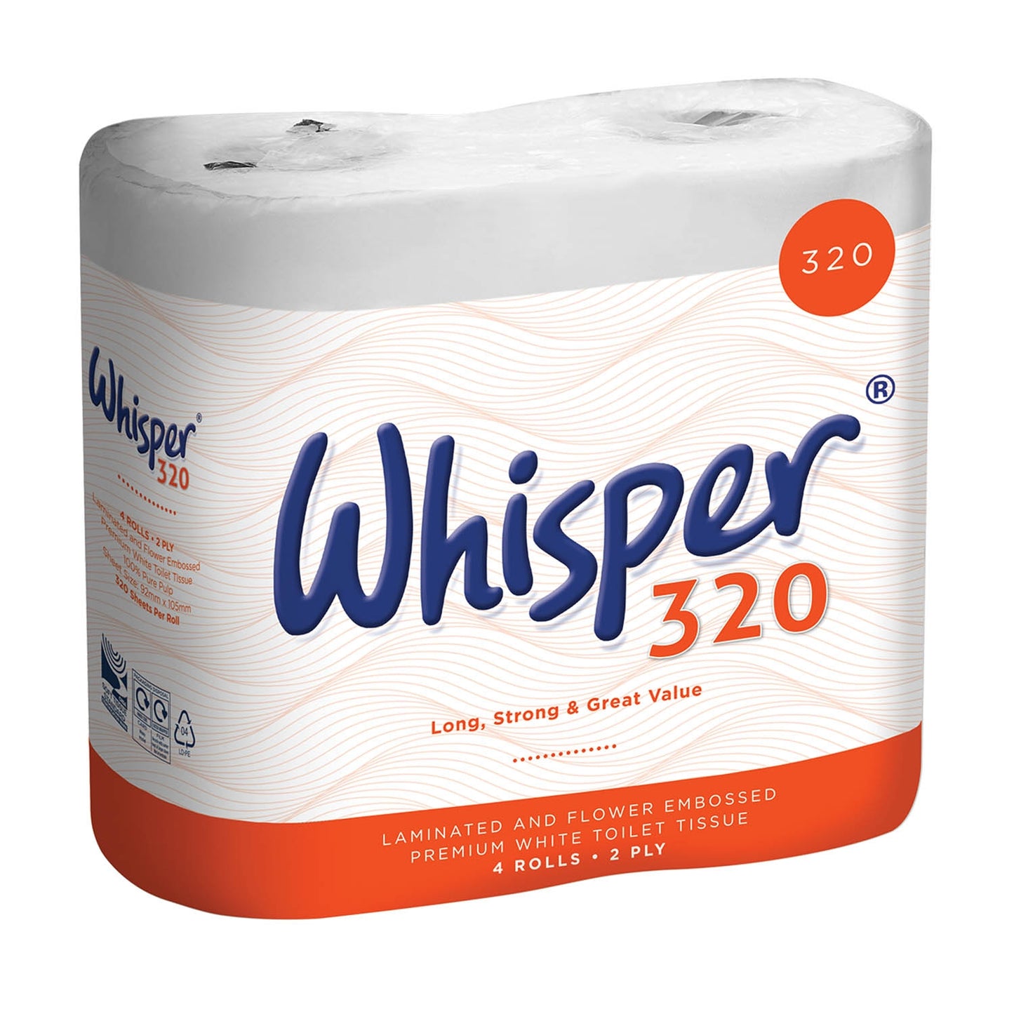 Whisper 320 2 Ply Toilet Roll x 36 Rolls - Northwood