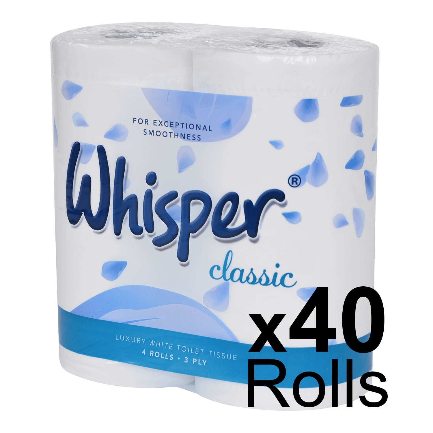 Whisper Classic White 3 Ply Toilet Roll x 40 Rolls - Northwood