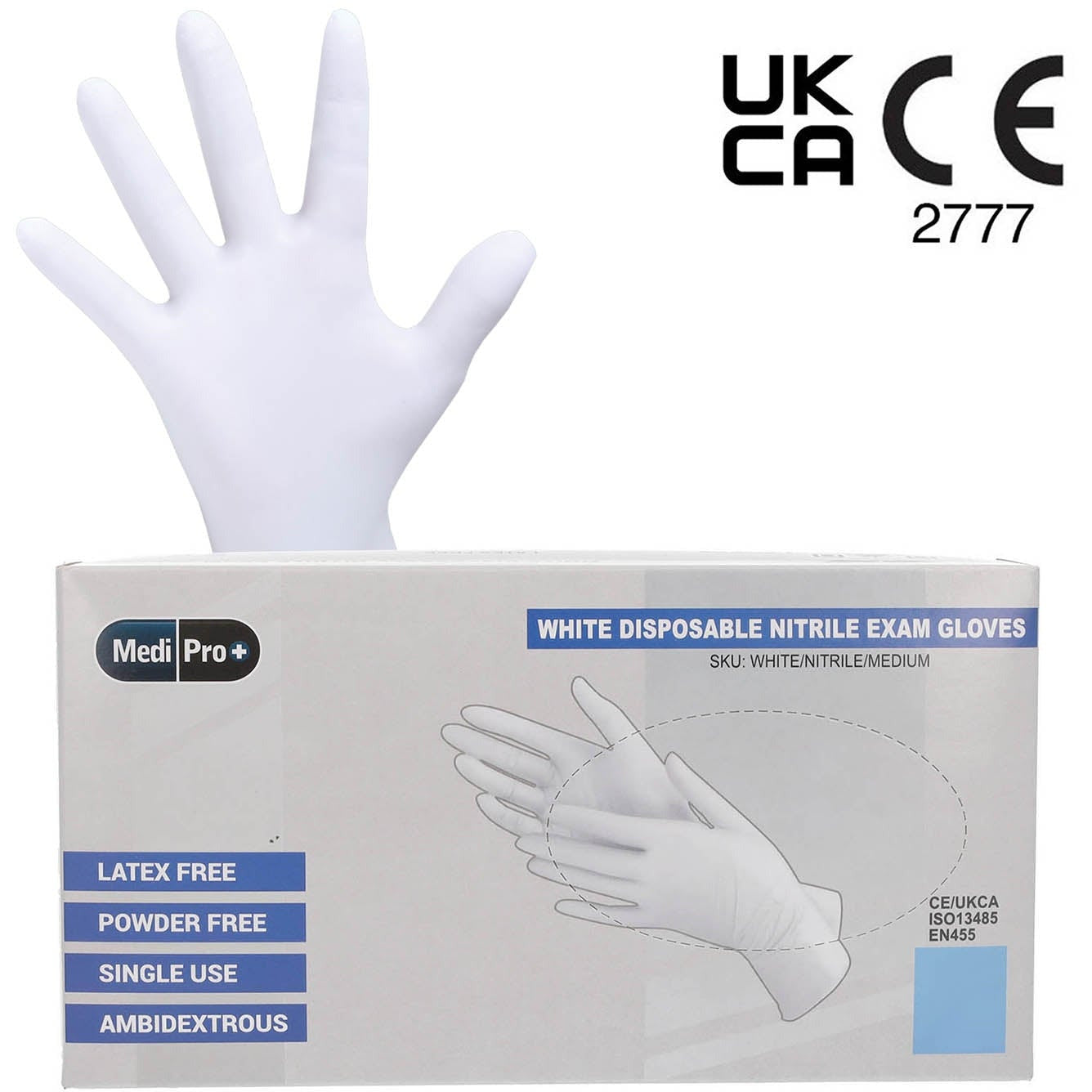 White Nitrile Gloves Medical Grade Cat III PPE Medium x 100 - MediPro