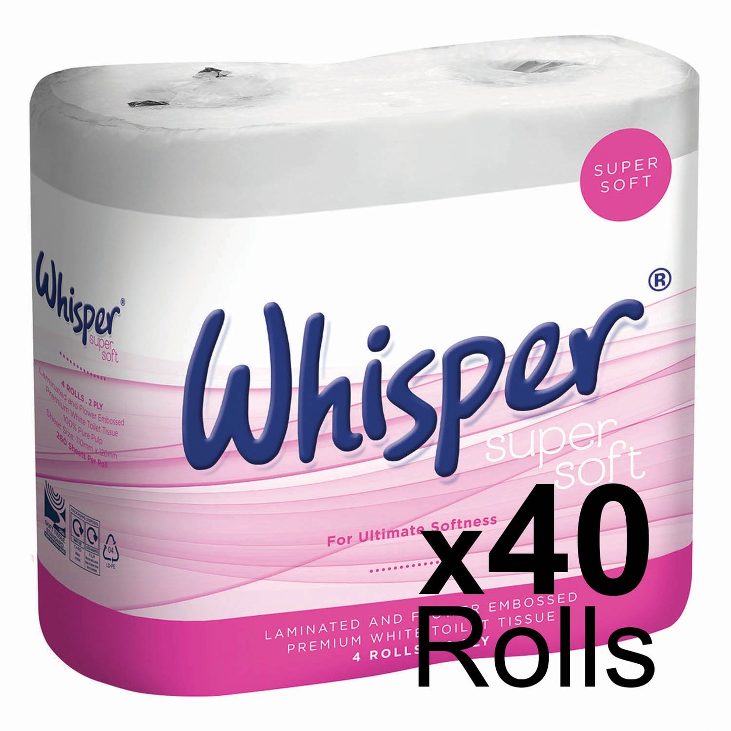 Whisper Super Soft 3 Ply Toilet Roll x 40 Rolls - Northwood