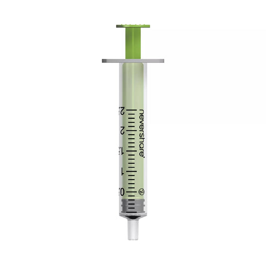 2ml Nevershare Syringe: Green (Luer Slip) X 100 - Exchange Supplies