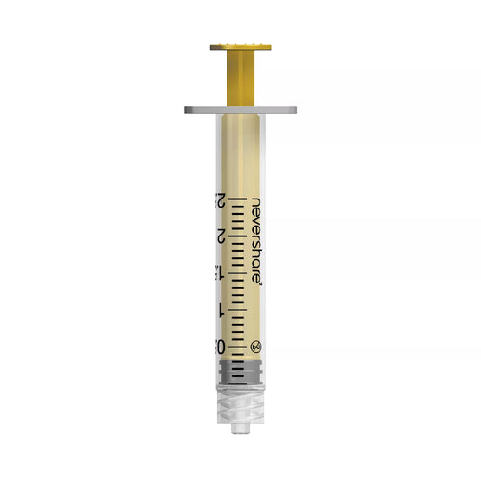 2ml Nevershare Syringe: Yellow (Luer Lock) X 100 - Exchange Supplies