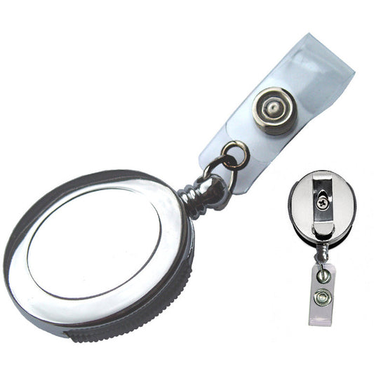 Oval chrome medium duty badge reel with strap - Pack of 10 - Identibadge